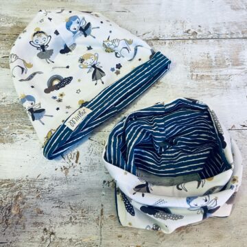 coordinato cuffia e scaldacollo fatine azzurre